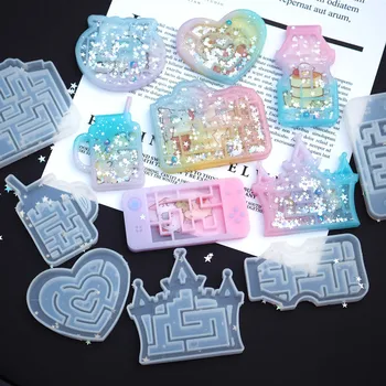 

2pcs Labyrinth Quicksand Mold UV Resin Mold Castle Shaker Resin Silicone Mold-t