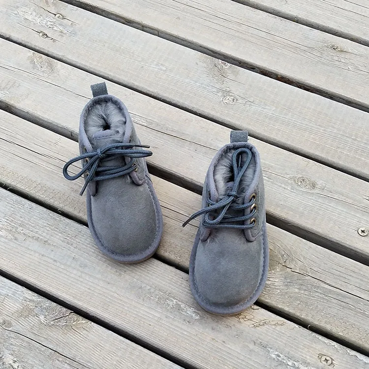 Брендовые Детские зимние меховые ботиночки из овчины, австралийские детские зимние ботинки из натуральной кожи, водонепроницаемая обувь для мальчиков и девочек