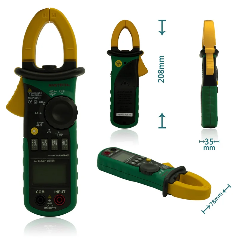 MASTECH MS2008B цифровой клещи с светильник темп частота ACDC цифровой мультиметр электрический тестер токовые клещи переменного тока Амперметр