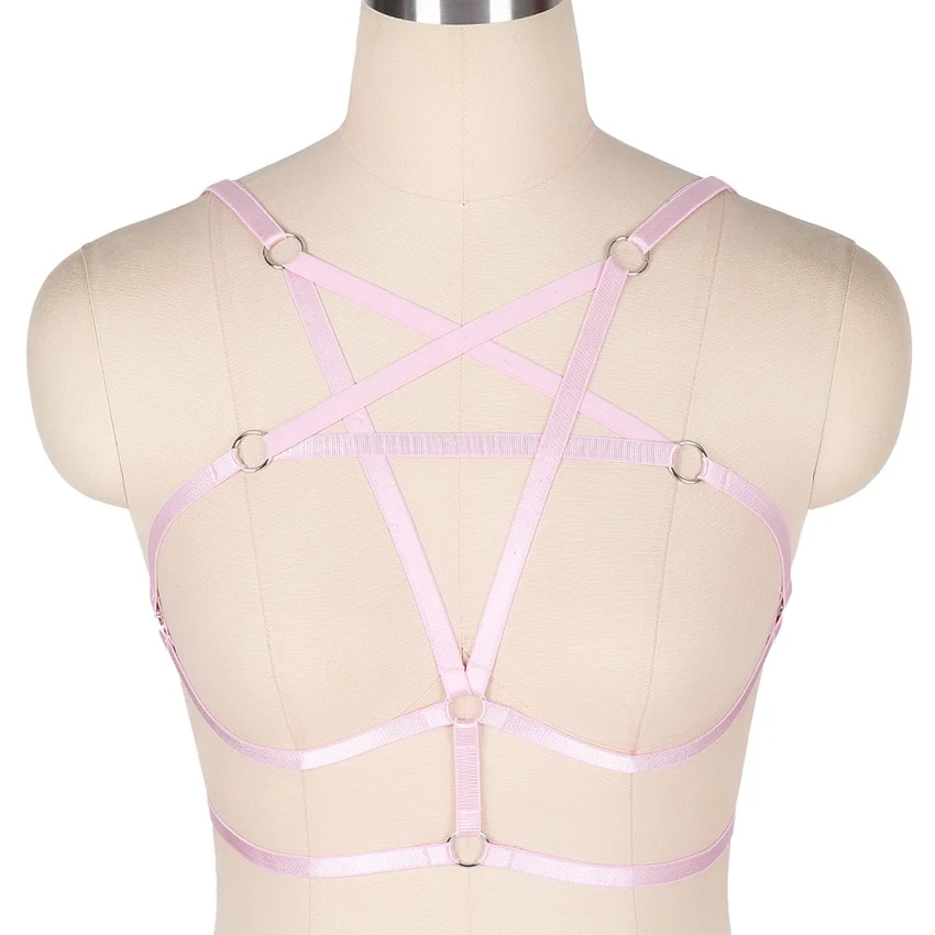 

Pink Pentagram Original Design Harness Bra Hollow Out Chest Bondage Body Cage Pastel Gothic Body Harness Belt Halloween Rave