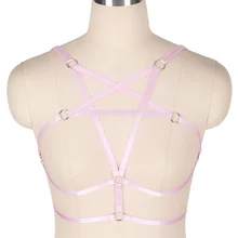 Pink Pentagram Original Design Harness Bra Hollow Out Chest Bondage Body Cage Pastel Gothic Body Harness Belt Halloween Rave