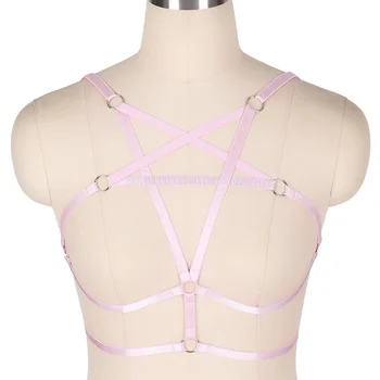 

Pink Pentagram Original Design Harness Bra Hollow Out Chest Bondage Body Cage Pastel Gothic Body Harness Belt Halloween Rave