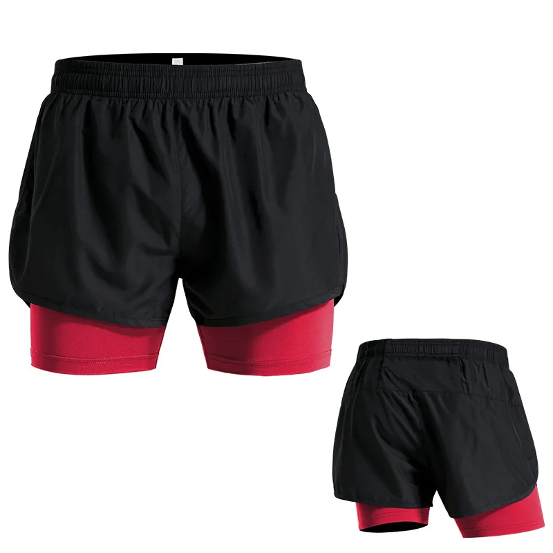 Высокое качество шорты для бега мужские 2 в 1 спортивные шорты для спортзала шорты для фитнеса тренировки шорты для тенниса, футбола, баскетбола мужские шорты - Цвет: Black red