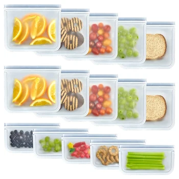 

15 Pack Grade Reusable Storage Bags (10 Sandwich & 5 Snack Bags), Leakproof Lunch Bags,Sandwich Bags and Snack Bags