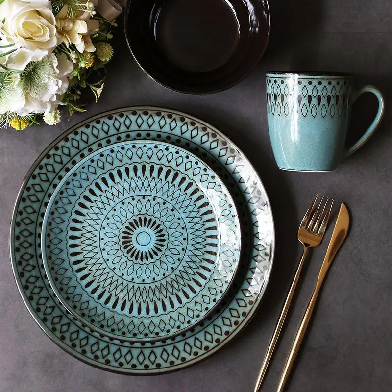 

Originality Geometry Pattern Northern Europe Italy Noodles Round Disc Fruits Disc Cake Dish Plate Western-style Food Steak Disc