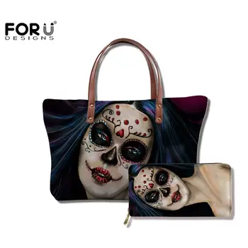 

FORUDESIGNS Women Handbags Set Mexican Sugar Girls Gothic Prints Large Capacity Practical Handbag Waterproof Fahion Female Bags