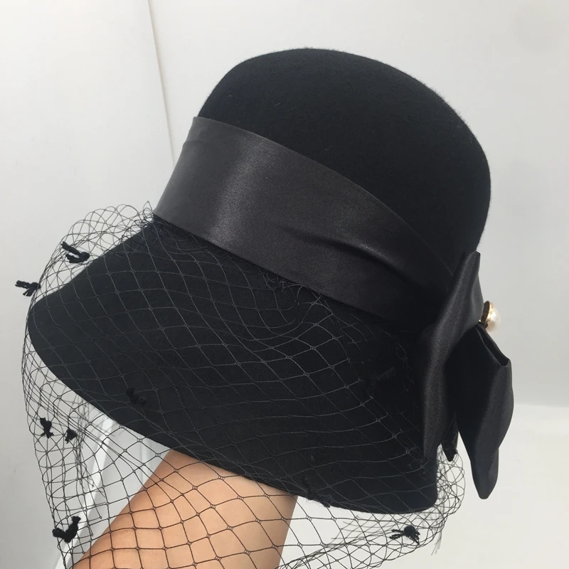 For somebody else's custom of French elegance Hepburn cap socialite bucket hat for girl wool homburg fisherman hat white bucket hat womens