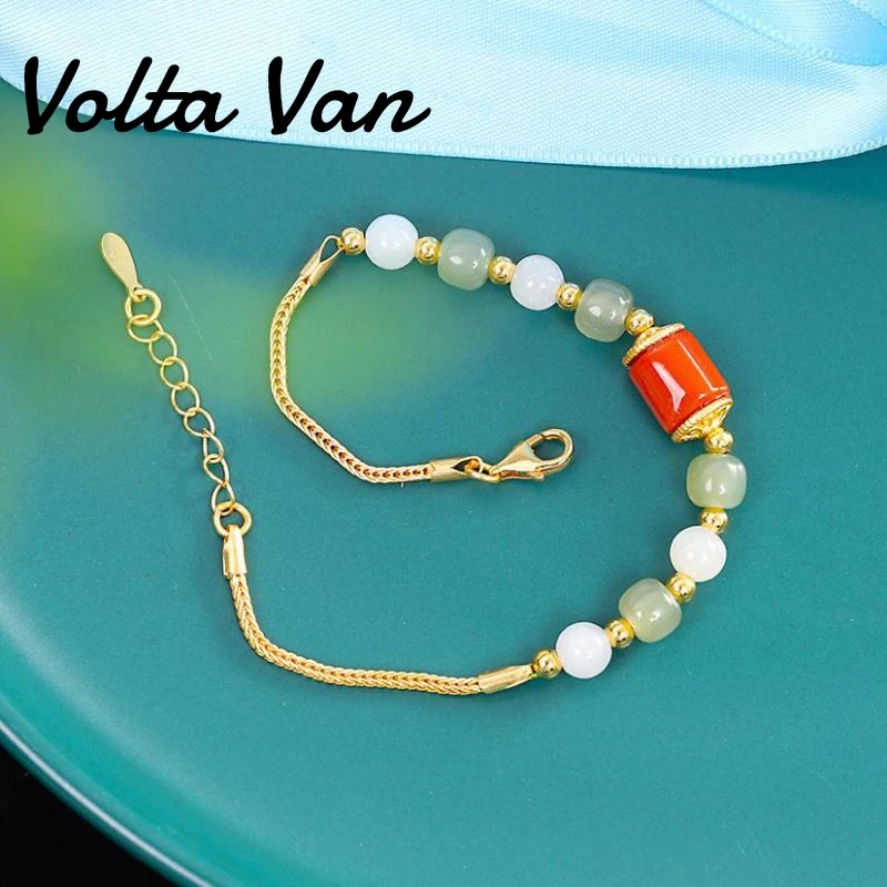 

Volta Van Charm Bracelets 925 Sterling Silver Fine Jewelry Natural Jade Trendy Elegant 2022 New Fashion Concise Women Bracelet