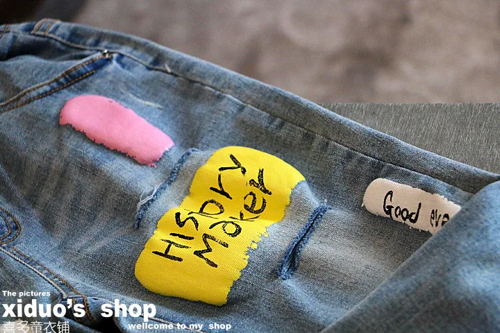 Men And Women Children Pants Cartoon with Holes Jeans Trousers 19 Autumn Clothing New Style Childrenswear 3-8-Year-Old