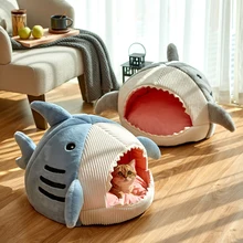 Cartoon Shark Nest Cat Tent House Kennel High Quality Warm Soft Foldable Sleeping Mat Breathable Small Dog Pad Pet Supplies