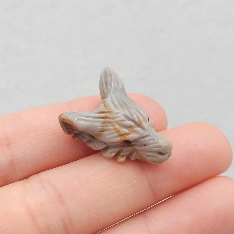 Natural Stone Picasso Jasper Handcarved Wolf Head Side Drilled Necklace Pendant 23x17x9mm 4g