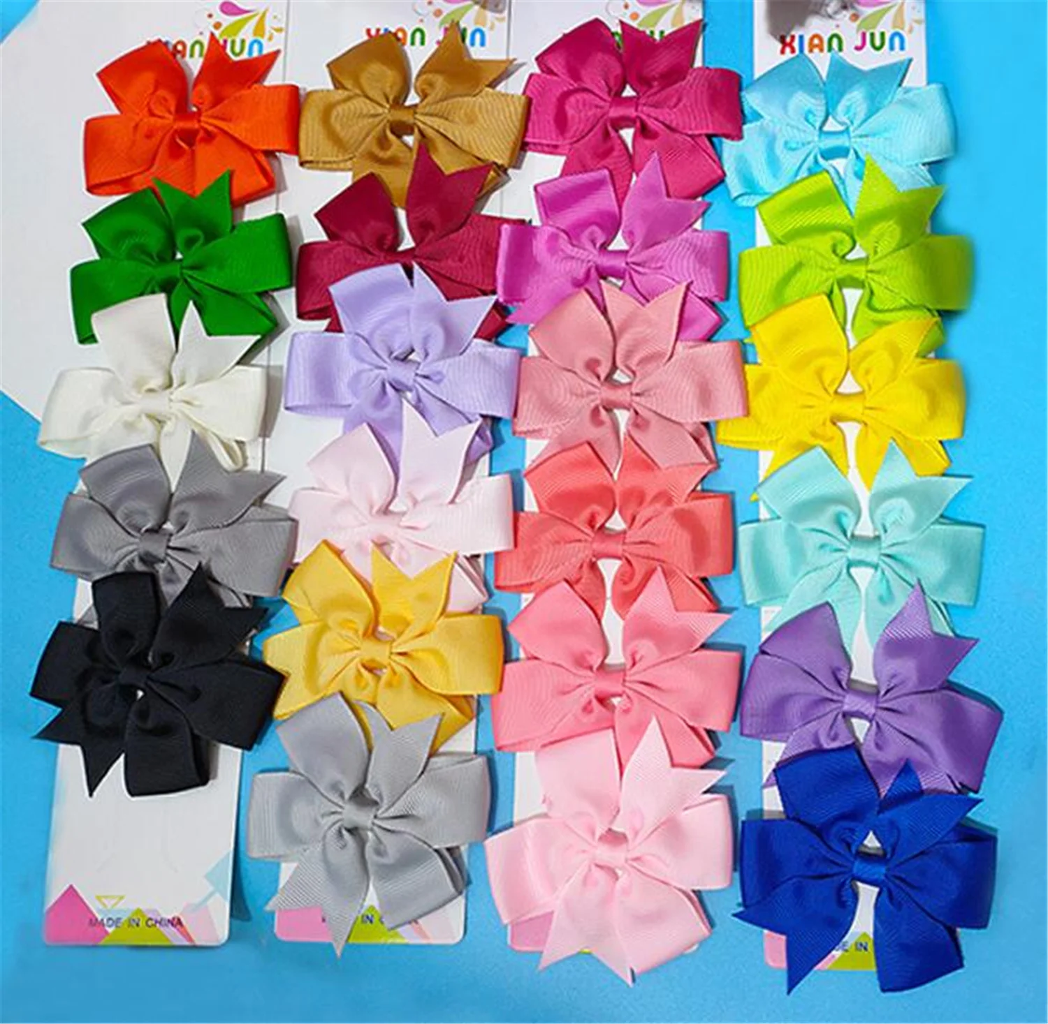 100pcs Colors Solid Grosgrain Ribbon cheer Bows Clips Hairpin Girl's hair bows Boutique Hair Clip Headware Kids Hair Accessories