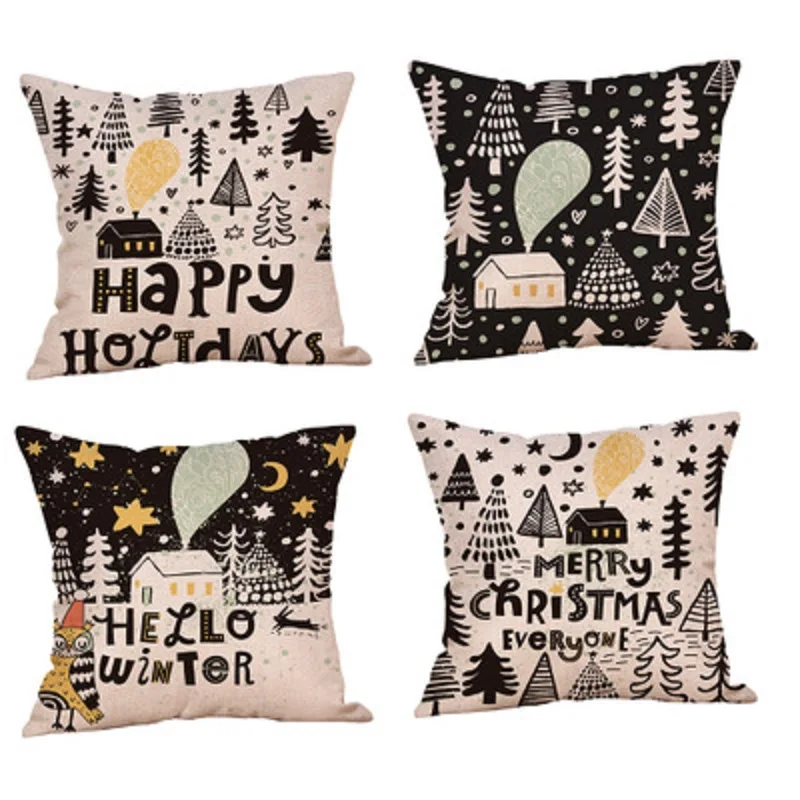 

45X45CM Cotton Christmas Santa Claus Pillow Case New Popular Christmas Cartoon House Cushion Cover Sofa Decoration Gifts