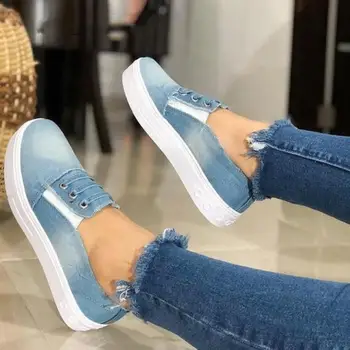 

CINESSD Demin Women Sneakers Thick Bottomed Denim Canvas Shoes Women New 2020 Spring Slip On Chunky Sneakers Women Casual Shoes