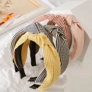 

2020 New Women Hair Accessories Knit Plaid Hairband Knot British Style Headband Girls Headwear Summer Hair Band