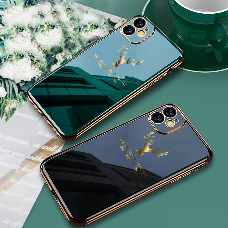 Boucho Electroplated Case For iPhone 12 Mini 11 Pro Max XS XR X 7 8 6 6S plus SE Luxury Plain Color Deer Pattern Soft TPU Cover iphone 8 plus case