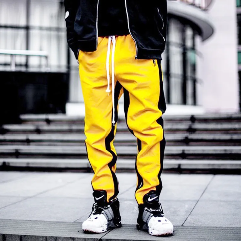 Seller Hot New Western Street Stylish Fashion Casual Color Patchwork Men's Sweatpants Zipper Pocket Slim Track Pants Skinny Streetwear