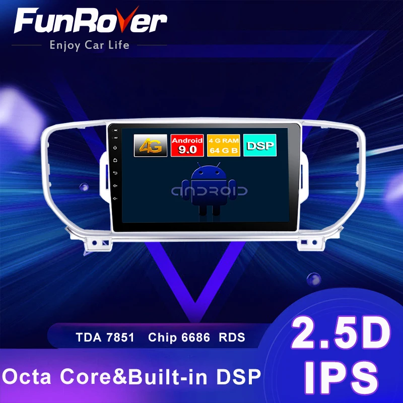 FUNROVER 2.5D ips 4G+ 64G Android 9,0 автомобильный Радио мультимедиа авторадио плеер навигация gps для Kia KX5 2din без dvd