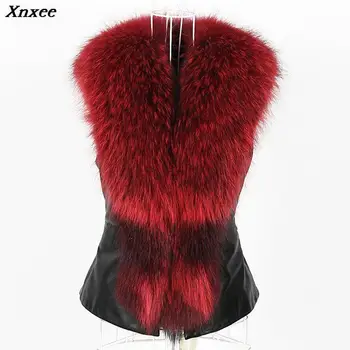 

Xnxee PU Leather Faux Fur Women Winter Coat Casual Plus Size Sleeveless Faux Fox Fur Collar Vest Winter Jacket Coat Women