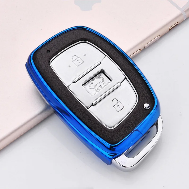 ТПУ чехол для ключей автомобиля брелок для hyundai i10 i20 i30 Elantra Accent IX25 IX35 IX45 автомобильные аксессуары Защита оболочки ключа - Название цвета: A-blue