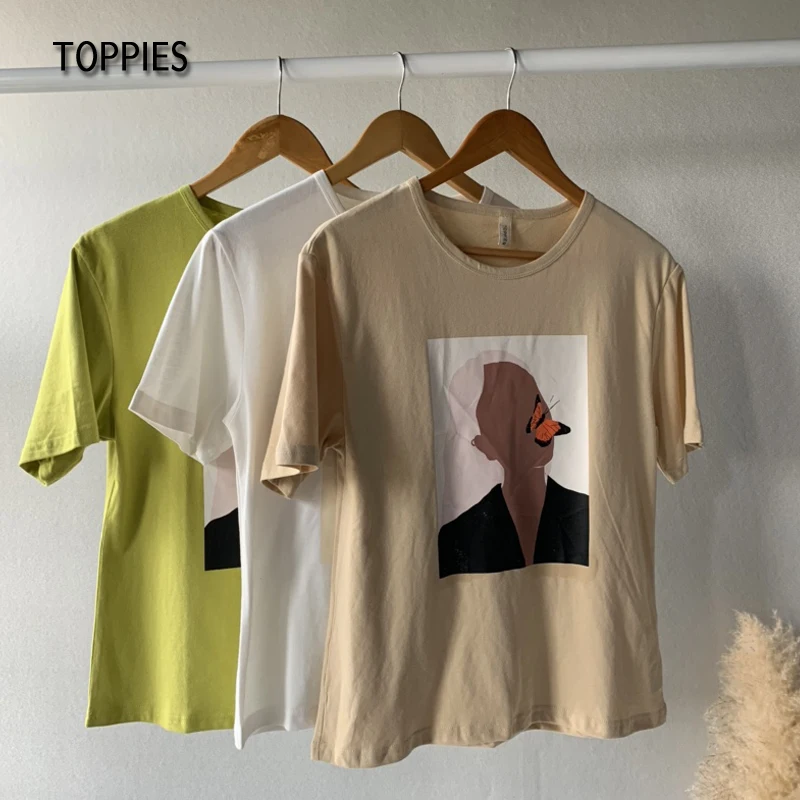Girls Tops T-Shirts Short-Sleeve Women Clothes Printing Toppies Korean Fashion 95%Cotton