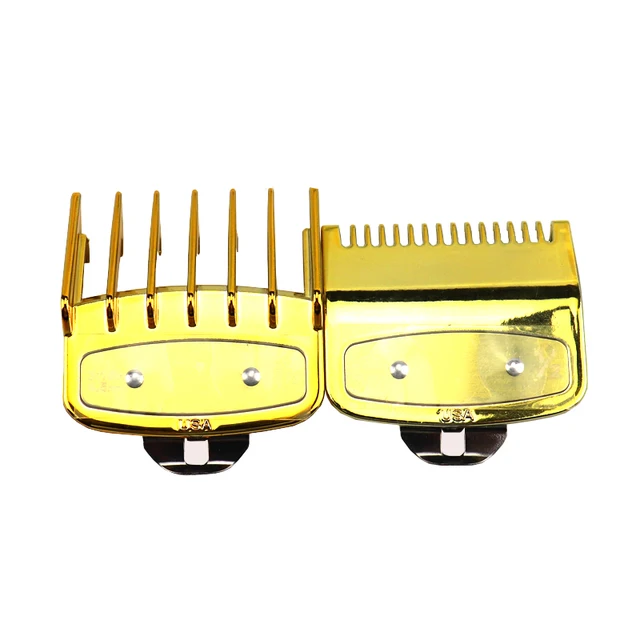 universal hair clipper cutting comb cover, barber shop trimmer protective gear accessory limit comb hairdressing tool 2pcs Golden