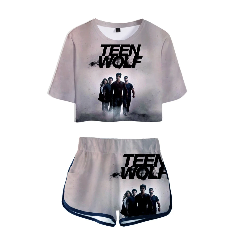 Teen Wolf-Camiseta de ciencia ficción 3D, chándal para personalizar conjunto de dos piezas para mujeres, Top corto de manga corta + Pantalones cortos, ropa de calle informal para chicas