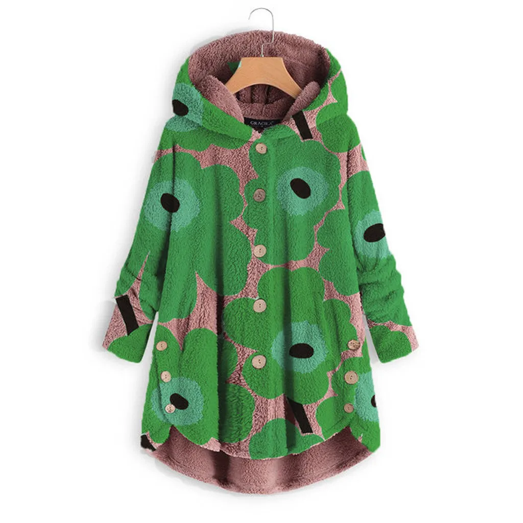 Модное женское пальто, модное пальто на пуговицах, с принтом, пушистые топы, пуловер, свободный свитер, Женское зимнее пальто#45