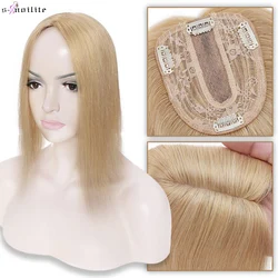 S-noilite 10x12cm Hair Toppers 2.5x9cm Silk Base Natural Hair Wig 100% Human Hair For Women Hairpiece Clip In Hair Extensions
