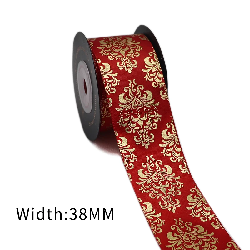 5yards Gold Foil Printed Satin Ribbon for Gift Packaging Wrapping Wedding Christmas Birthday Decoration 122201 satin ribbons ribbon supplies wrapping ribbon satin ribbon
