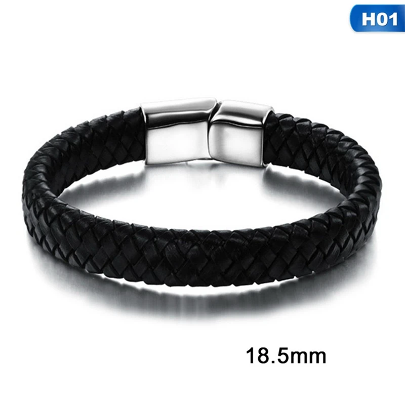 1 Простой мужской красивый плетеный кожаный браслет на магнитной застежке винтажный ювелирный подарок - Окраска металла: 1