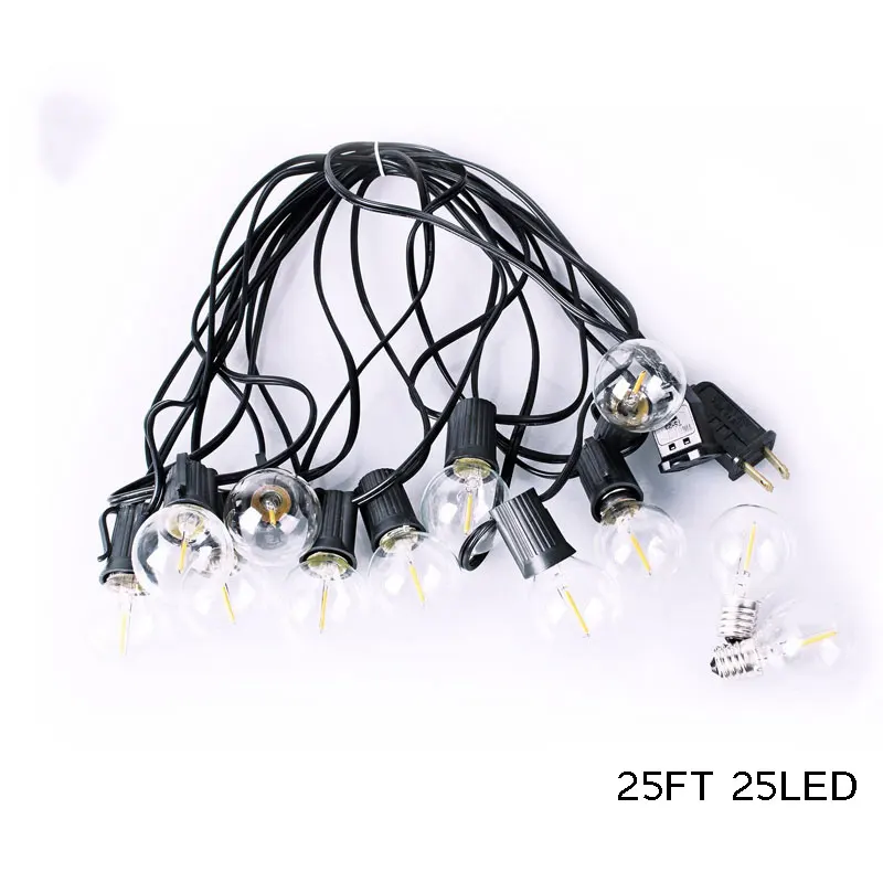 25FT 25LED Водонепроницаемый открытый 10M10 светодиодный& G40 1 Вт Светодиодный лампы светильник строка светильник может быть подключен к вечерние сад Рождественский праздник гирлянды кафе - Испускаемый цвет: 25FT 25LED