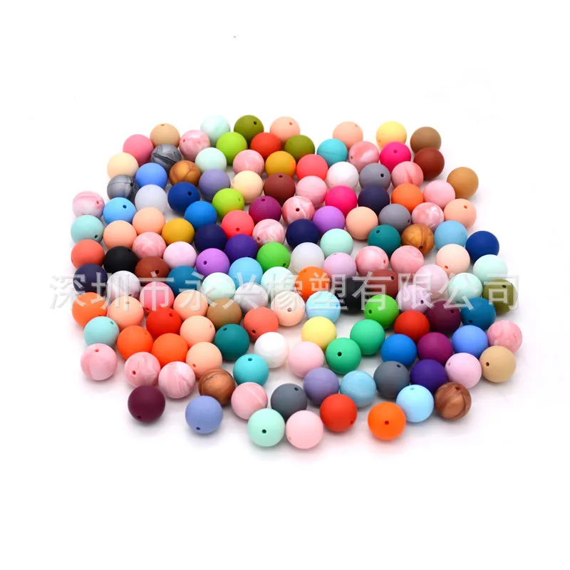 Cross Border Electricity Supplier Hot Sales Silica Gel Baby Teether Beads 15 Mm Edible Silicon round Beads OEM Accessories
