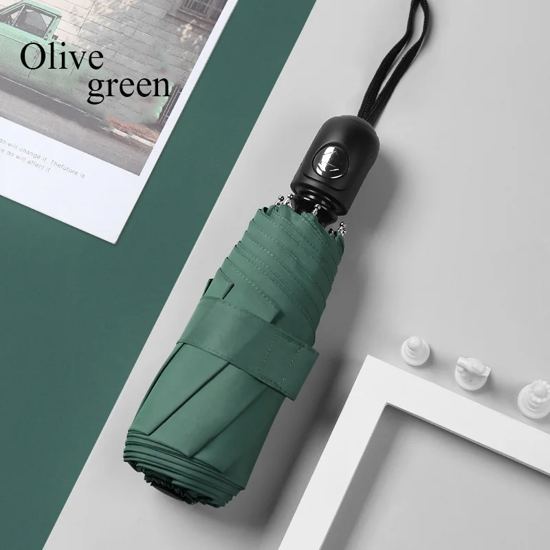 Green Камер Мгновенной Печати Mini 8 костей автоматический зонт сплошной цвет пять-со складным зонтом, крепкий зонт 5 складной женщин Карманный Umbrellara у женщин - Цвет: Green