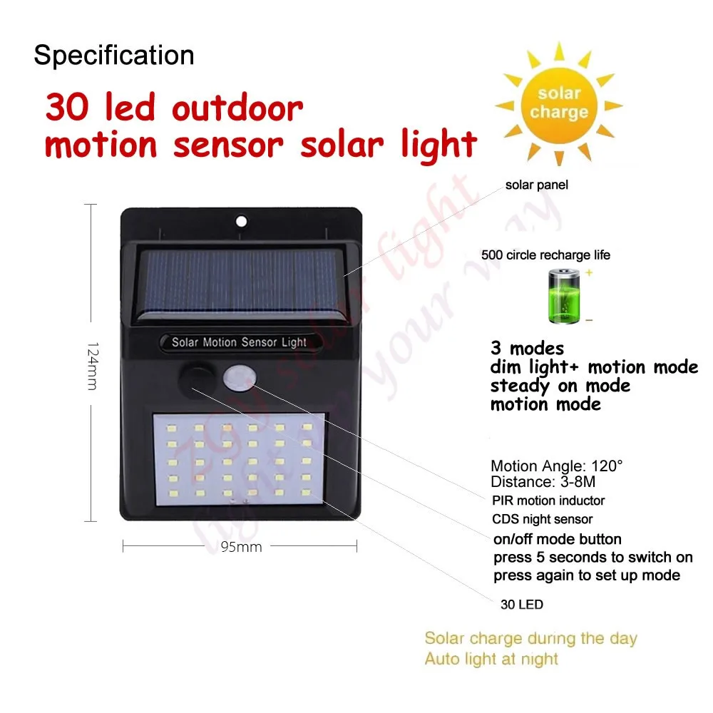 4 шт. PIR датчик движения Солнечный свет 30 светодиодов садовая Безопасность водонепроницаемый беспроводной настенный светильник уличный настенный прожектор