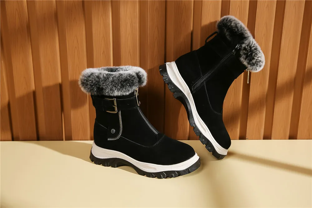 Коровья замша натуральный мех снежные сапоги сладкие леди Великолепная защита от холода водонепроницаемый дизайн теплая зимняя обувь HXU02 muyisex
