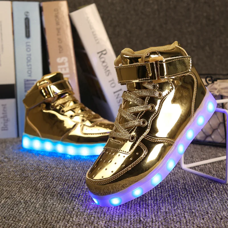 Gold Autumn Winter Children Shoes Men's Shoes Girls Boys Kids Warm Sports Light Shoes USB Charging High To Help Shoes Girls Sneakers - Цвет: Gold