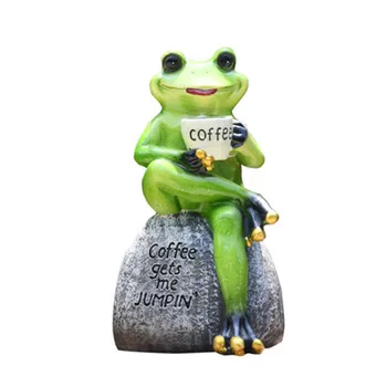

Frog Drinking Coffee Ornaments Resin Frog Animal Garden Sculpture Flowerpot Decor Home Desk Garden Ornament Birthday Gift X5567