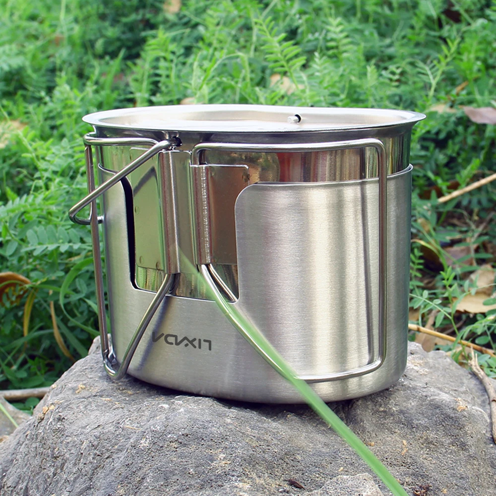 Lixada Lixada Camping Cookware Stainless Steel Canteen Cup Hanging Pot with  Wood Stove Set for Survival Backpacking Hiking Picnic