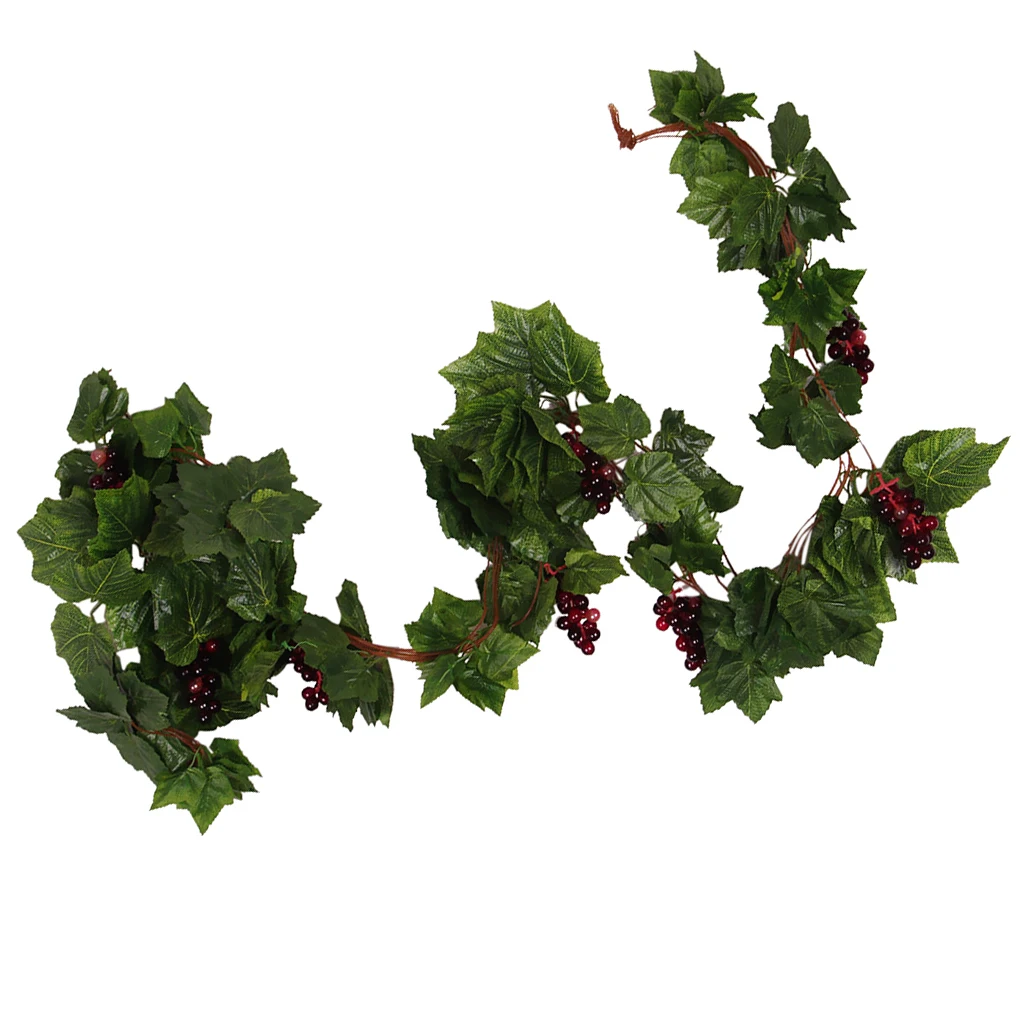 Silk Grape Vine Plastic Grape Fruit Vine Leaf For Wall Decor Green 2.5m