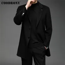 

Men Winter Jacket Business Fashion Slim Fit Black Long Overcoat High Quality Thick Warm Wool Coat Trench COODRONY Brand C8139