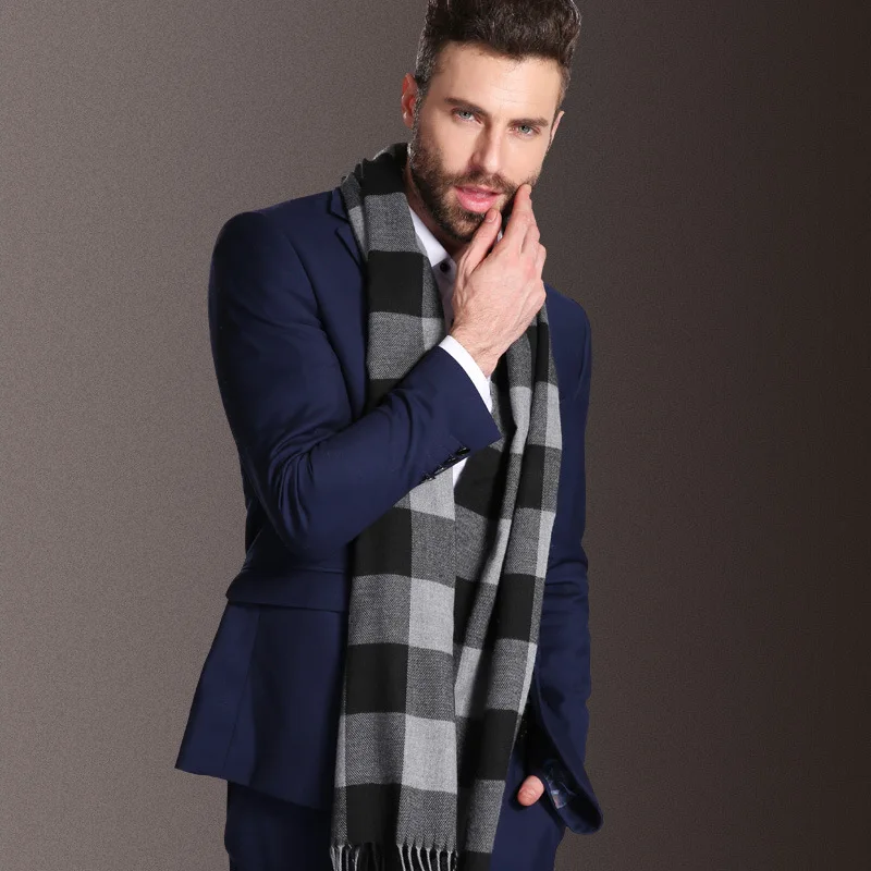 4 Warm Winter Men Scarf New Soft Cotton Scarves double-sided plaid scarf Business Shawl Neck Wrap Long scarves 35*160cm - Цвет: 4