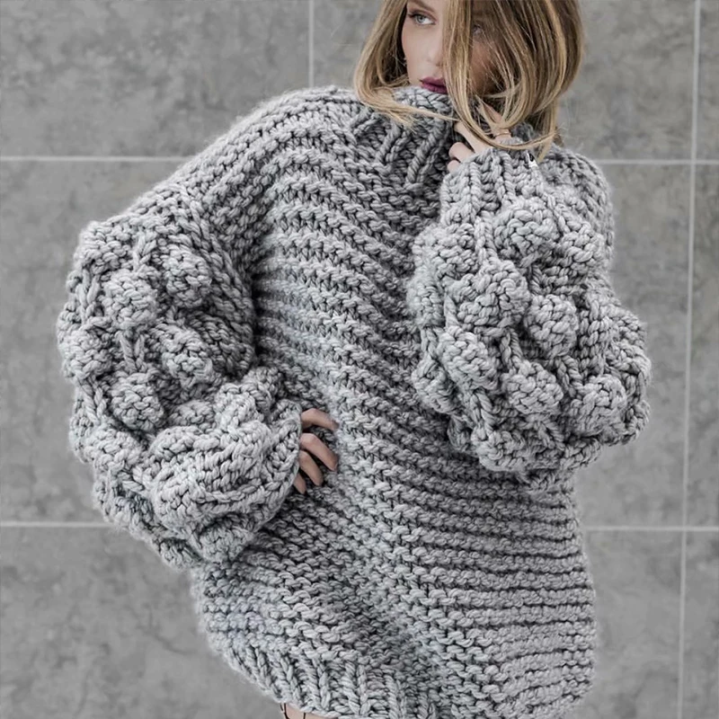 

Super chic jumper red hand knitted sweater long sleeve o neck ball autumn winter sweater handmade