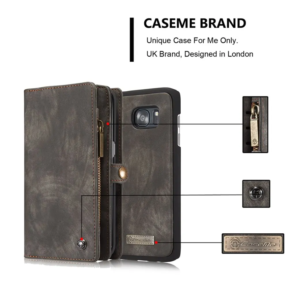 Caseme-008 2-в-1 съемный Универсальный держатель для мобильного телефона чехол-кошелек кобура модный мобильный телефон-портмоне с отделениями для samsung S7 край