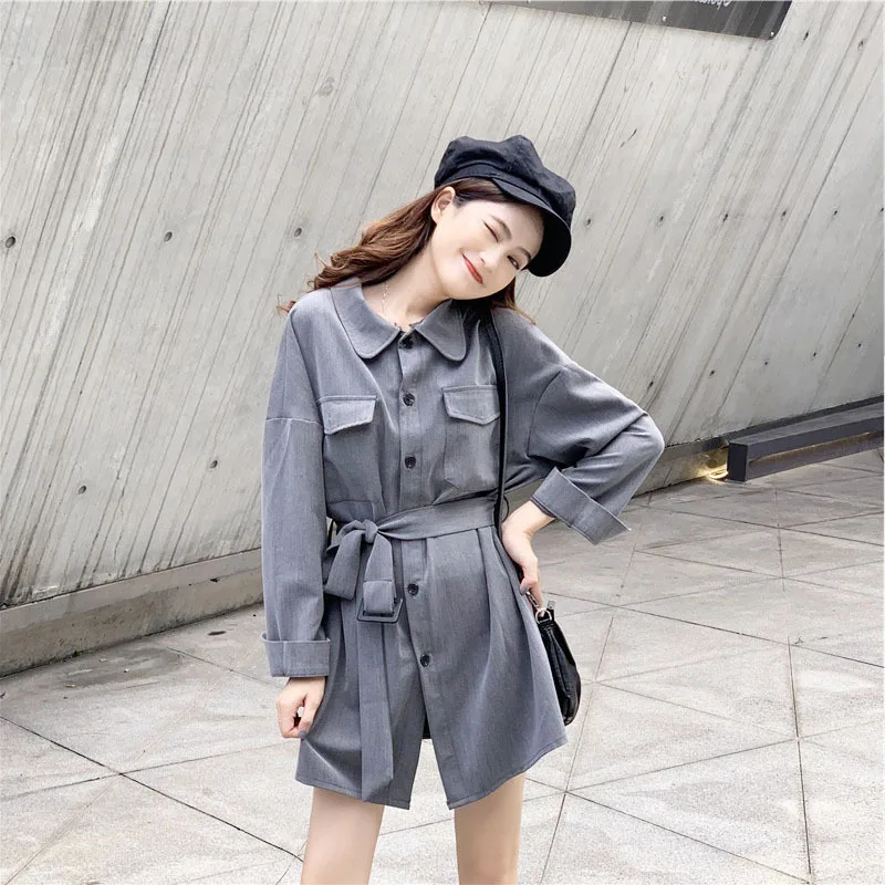 

Dark of Hong Kong Flavor Mid-length Workwear Suit Jacket 2019 Early Autumn New Style Fold-down Collar Single Breasted Retro WOME