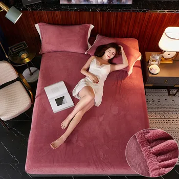 

Milk Velvet Fitted Sheet Flannel Elastic Bed Sheets Winter Warm Soft Mattress Cover Super King Size Bed Sheet Set Bedspread