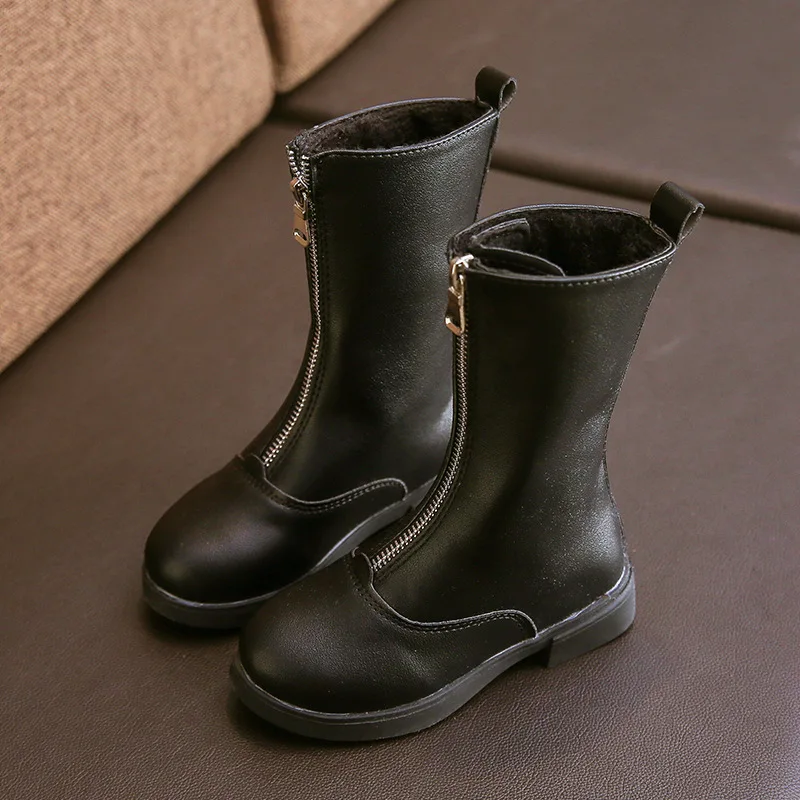 Зимние плюшевые сапоги для девочек 2019 до середины икры из искусственной кожи