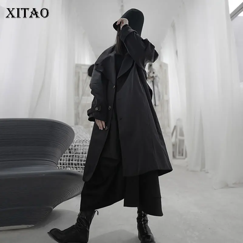 

XITAO Vintage Black Loose Trench Women Fashion New 2020 Spring Full Sleeve Bandage Single Breast Straight Minority Coat XJ3546