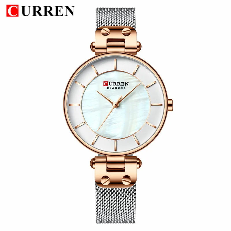 CURREN 9056 красивые дизайнерские часы женские модные повседневные стальные сетчатые наручные часы женские кварцевые часы