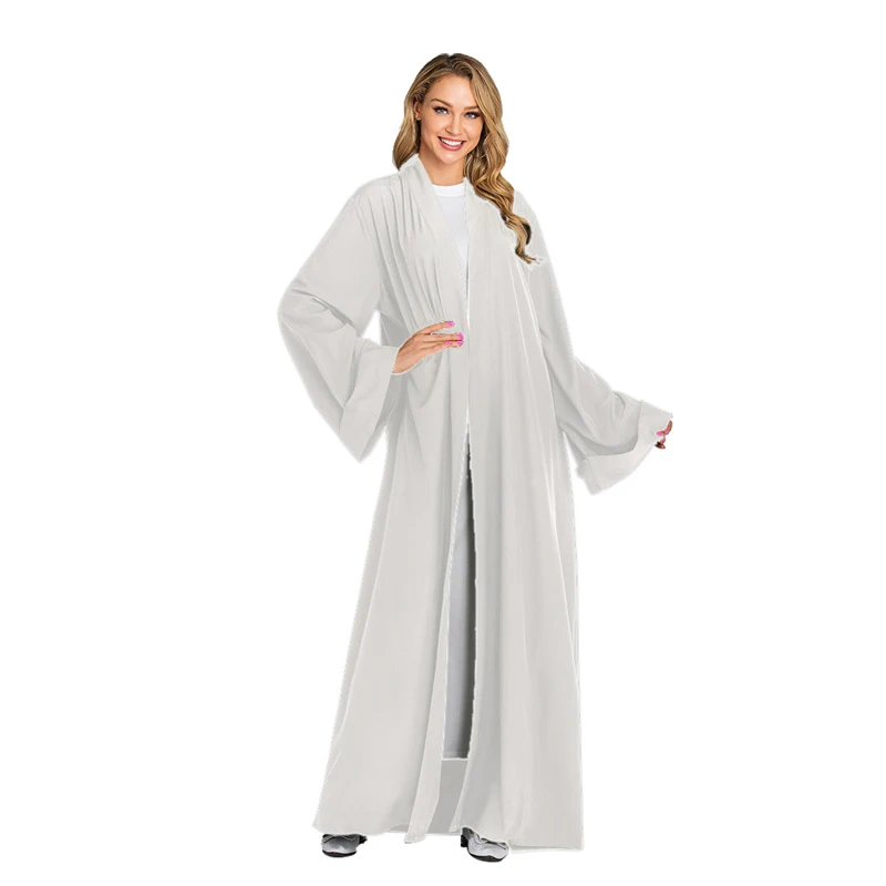 White dress Siskakia мусульманская женская одежда abaya Brief solid casual Muslimah Jubah 7 цветов мусульманская Дубайская одежда с тонким поясом новое поступление - Цвет: White dress